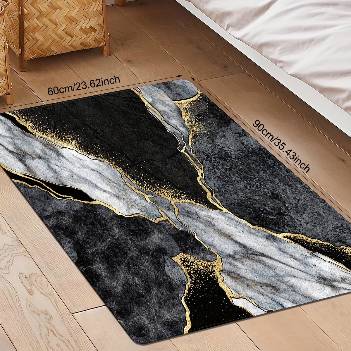 1pc Black Marble Print Polyester Non-slip Kitchen Mat