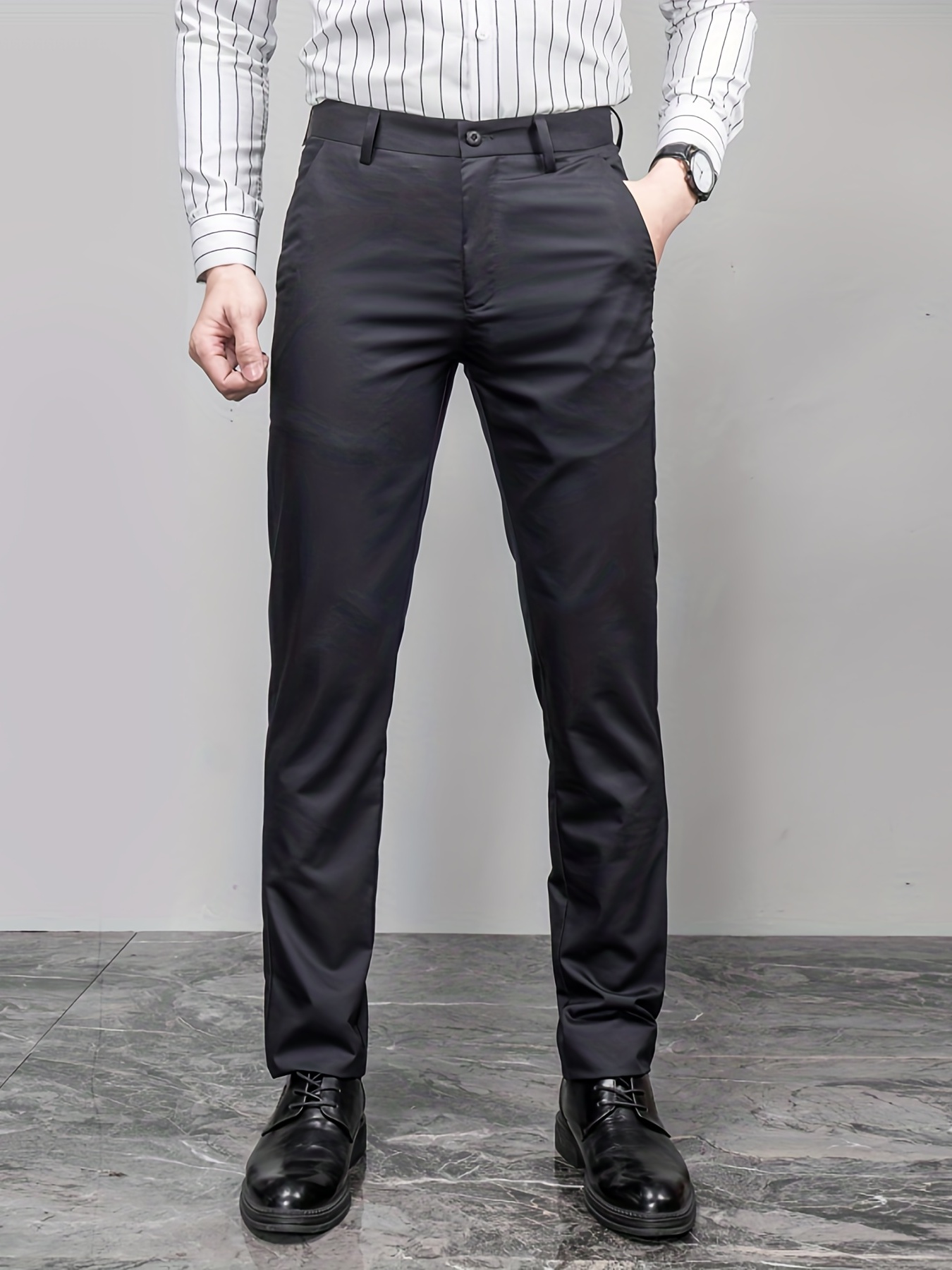 Mens Dress Pants High Waist Business Formal Trousers Casual Straight Pants  Long 