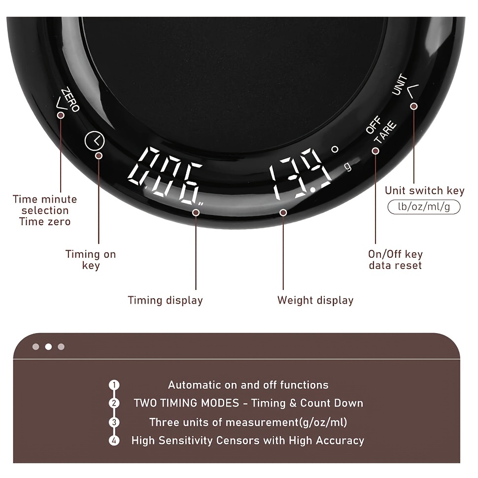 Digital Coffee Scale With Timer Led Screen Espresso Usb - Temu