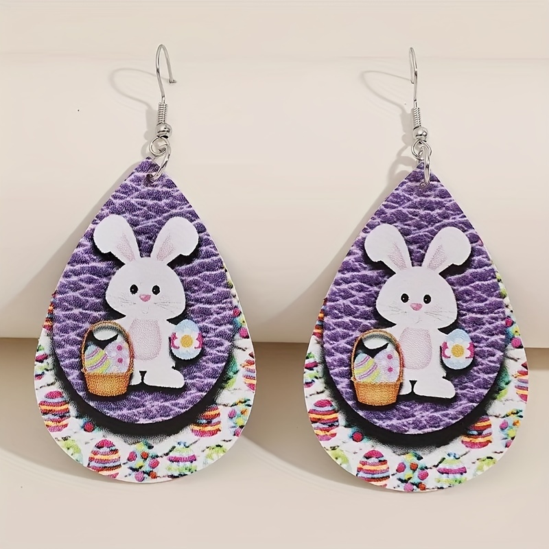 Easter Rabbit Egg PU Leather Earrings For Men