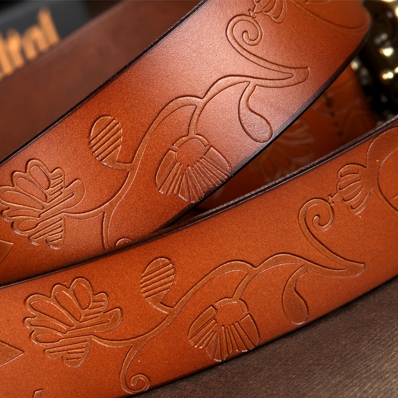 Flower-shaped Hollow Symmetrical Buckle Head Leather Unique Texture Genuine  Leather Men's Belt, Width, Buckle Head Material Is Carved With 304  Stainless Steel, Very Durable And Versatile Belt - Temu France