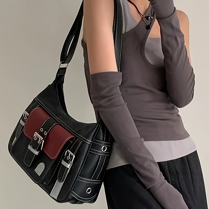 Vintage Women's Elegant Handbags Large Capacity Black Y2k Shoulder PU  Leather Tote Bag Ladies Designer Casual Grunge Crossbody