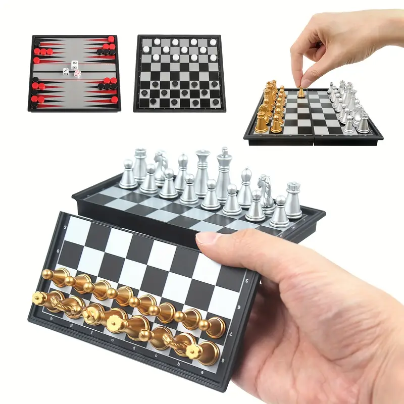 Mini Magnetic Chess Board Games, Small Portable Folding Chess Travel Set -  Magnetic Chess, Classic Backgammon Sets And Checkers,  Halloween/thanksgiving Day/christmas Gift - Temu