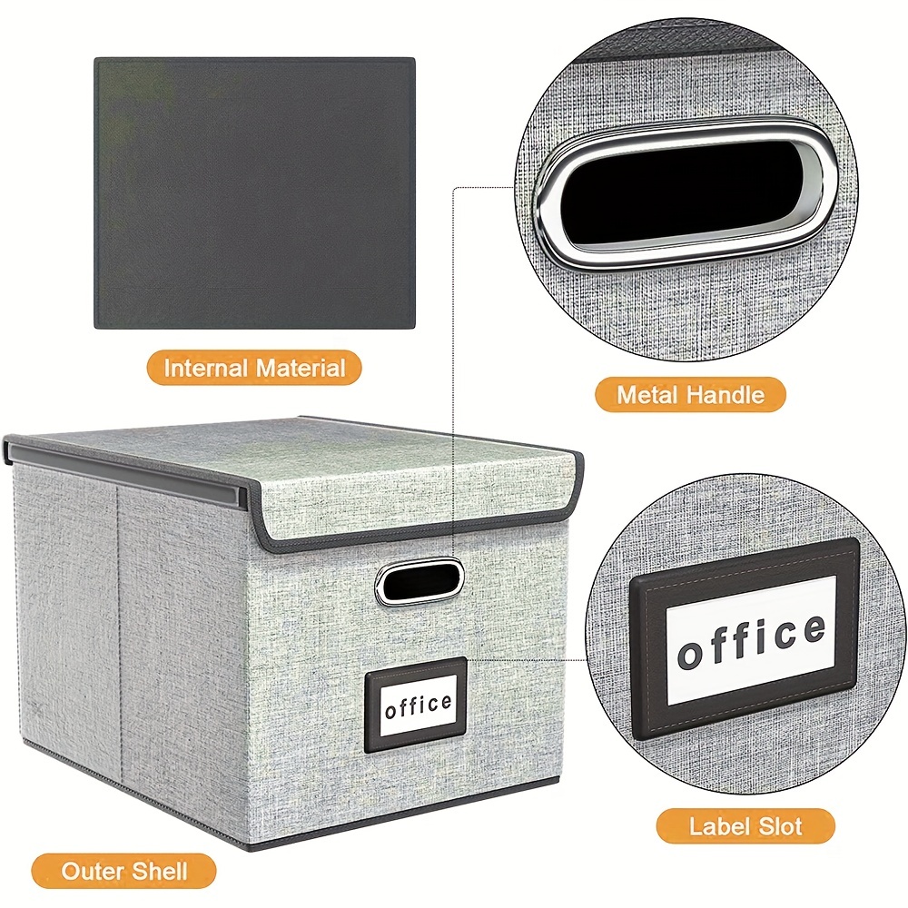 Linen File Box with Lid, Collapsible File Organizer