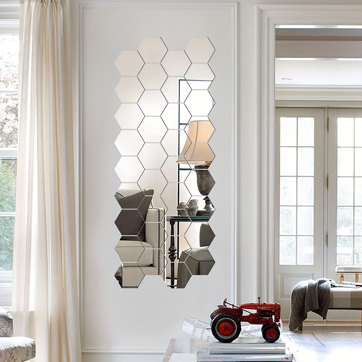 24*3D Hexagon Mirror Wall Sticker Art Tile Decal Home Living Room Decor