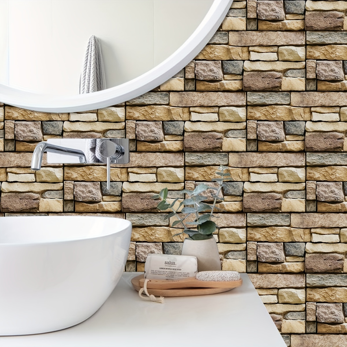 9/27pcs Stone Texture Back Splash Kitchen Adhesive Tile, Brick Bathroom  Decor Wallpaper Pe Foam Peel Stick Decals ,Vintage Self Adhesive Sticker 4x1
