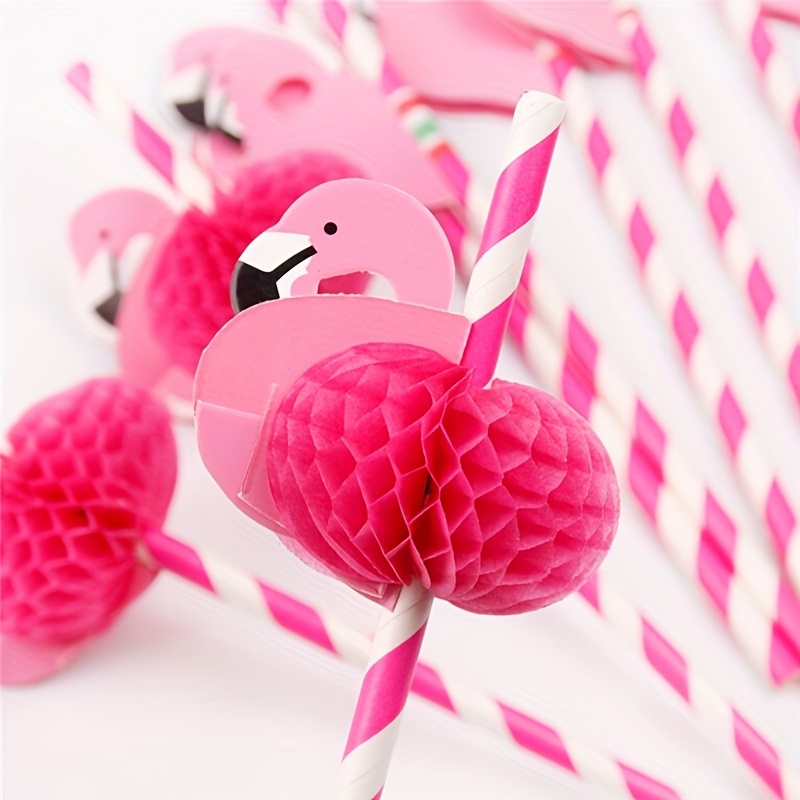 Flamingo Paper Straws, Red Honeycomb Drinking Straws, Disposable