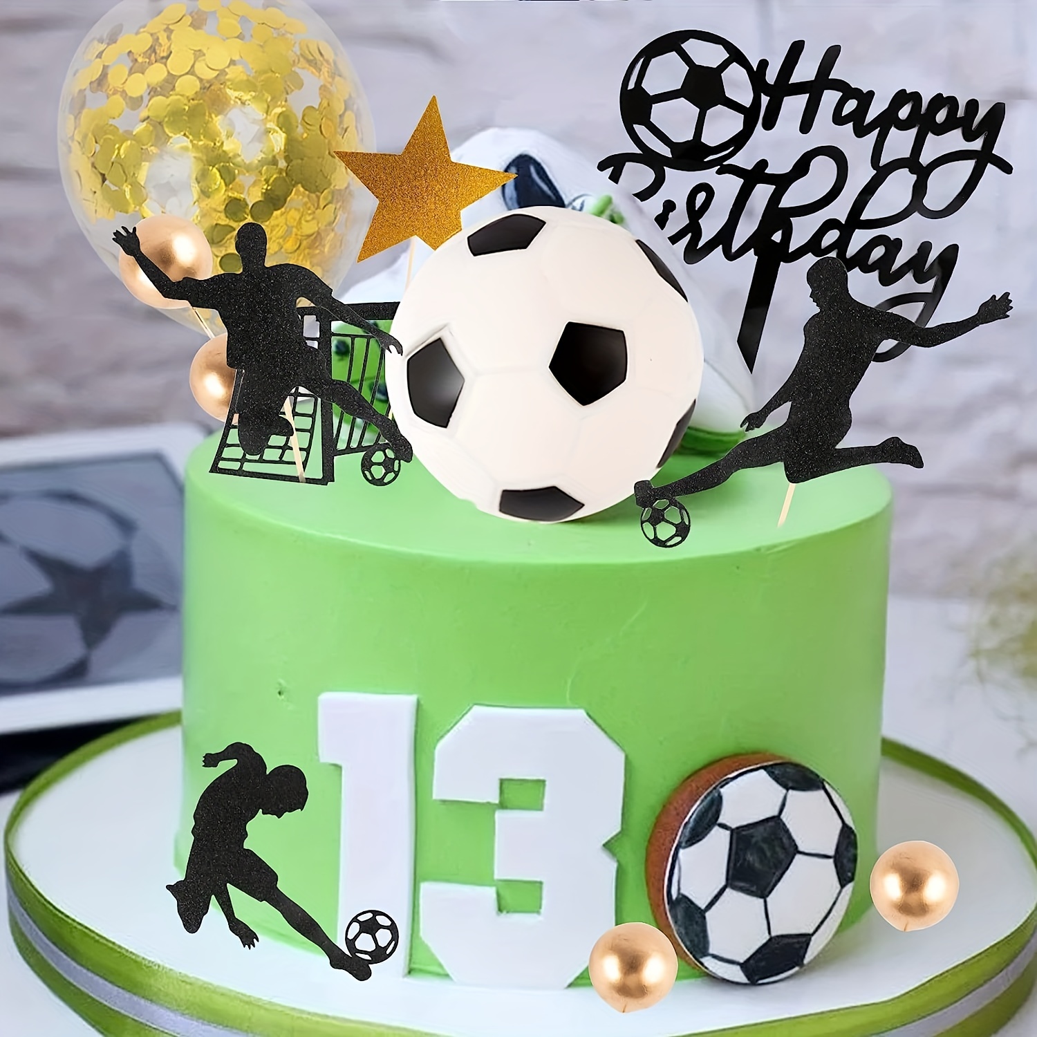 Decoración de pastel de pelota de fútbol para fiestas temáticas, jugadores  de fútbol, hombres, niños, cumpleaños, suministros deportivos, 14 unidades