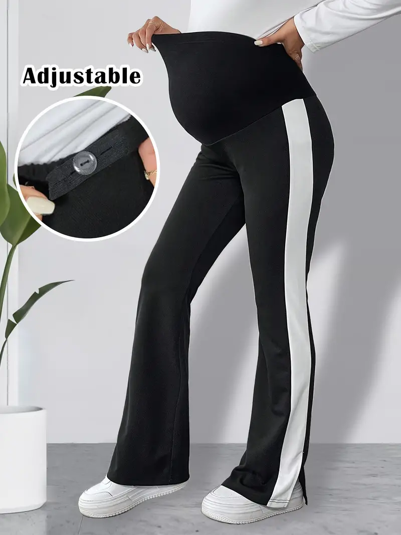 Women's Maternity Contrast Color Flared Pants Spring Fall - Temu