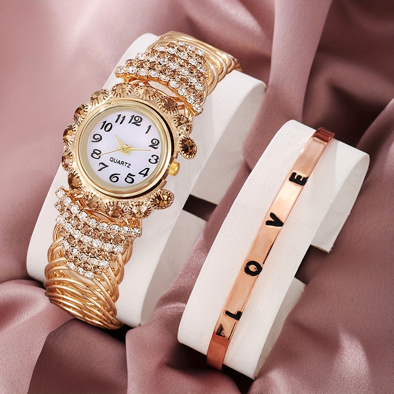 Montre et bracelets pour femme, or rose, 4pièces - Montre pour