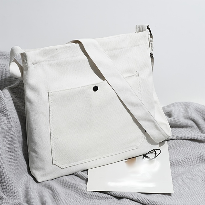 Cute Ladies White Side Bag Canvas Shoulder Bag for Women, White