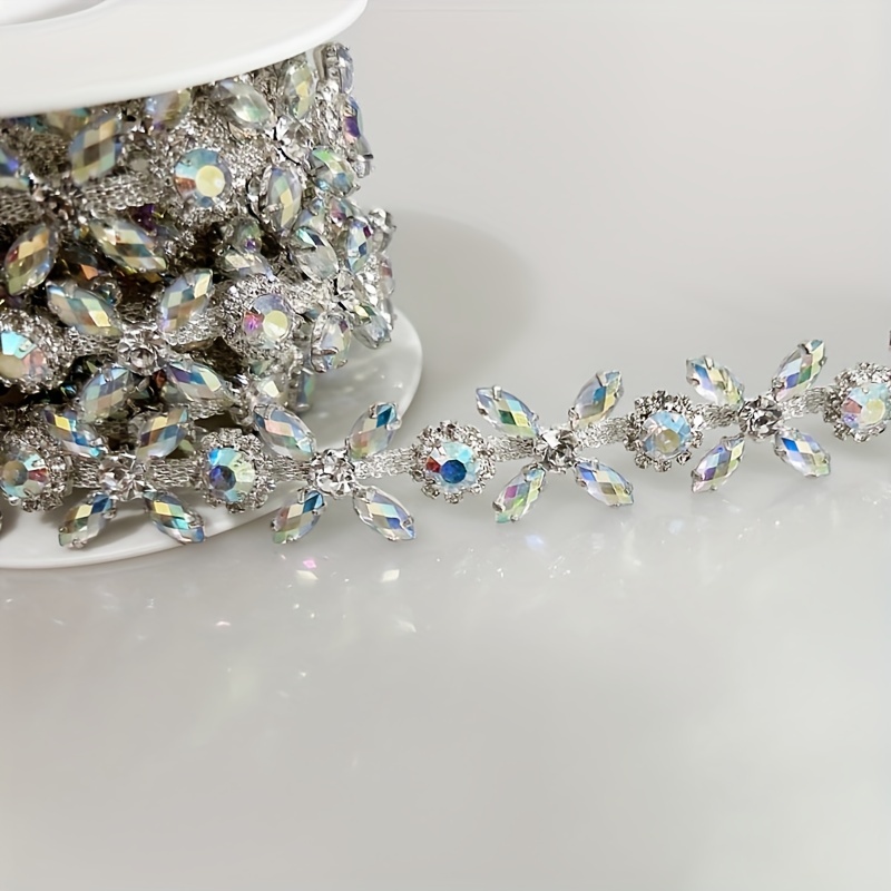 Crystal Rhinestone trim with pearls, beaded rhinestone bridal applique for  wedding gown or Sash(selling per yard)