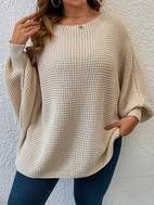 plus size casual sweater womens plus plain bat sleeve round neck slight stretch pullover sweater