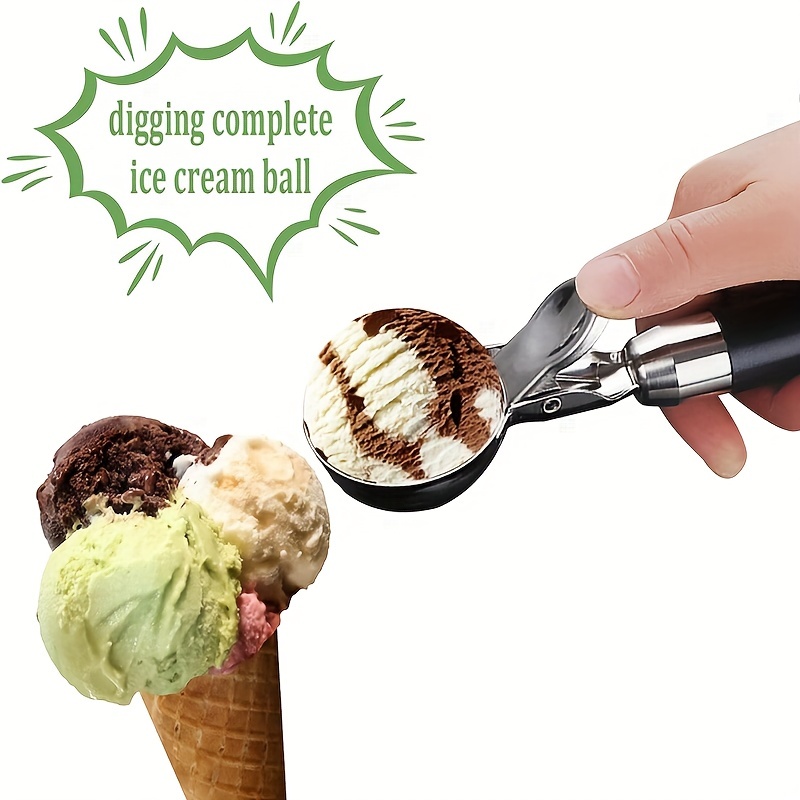 Ice Cream Scoop With Handle, Ice Cream Scoop With Trigger, Cookie Scoop,  Ice Cream Scooper Cookie Scoops For Baking, Stainless Steel Ice Cream Scoop,  Multifunctional Scooper For Ice Cream Cooking, Green/black 