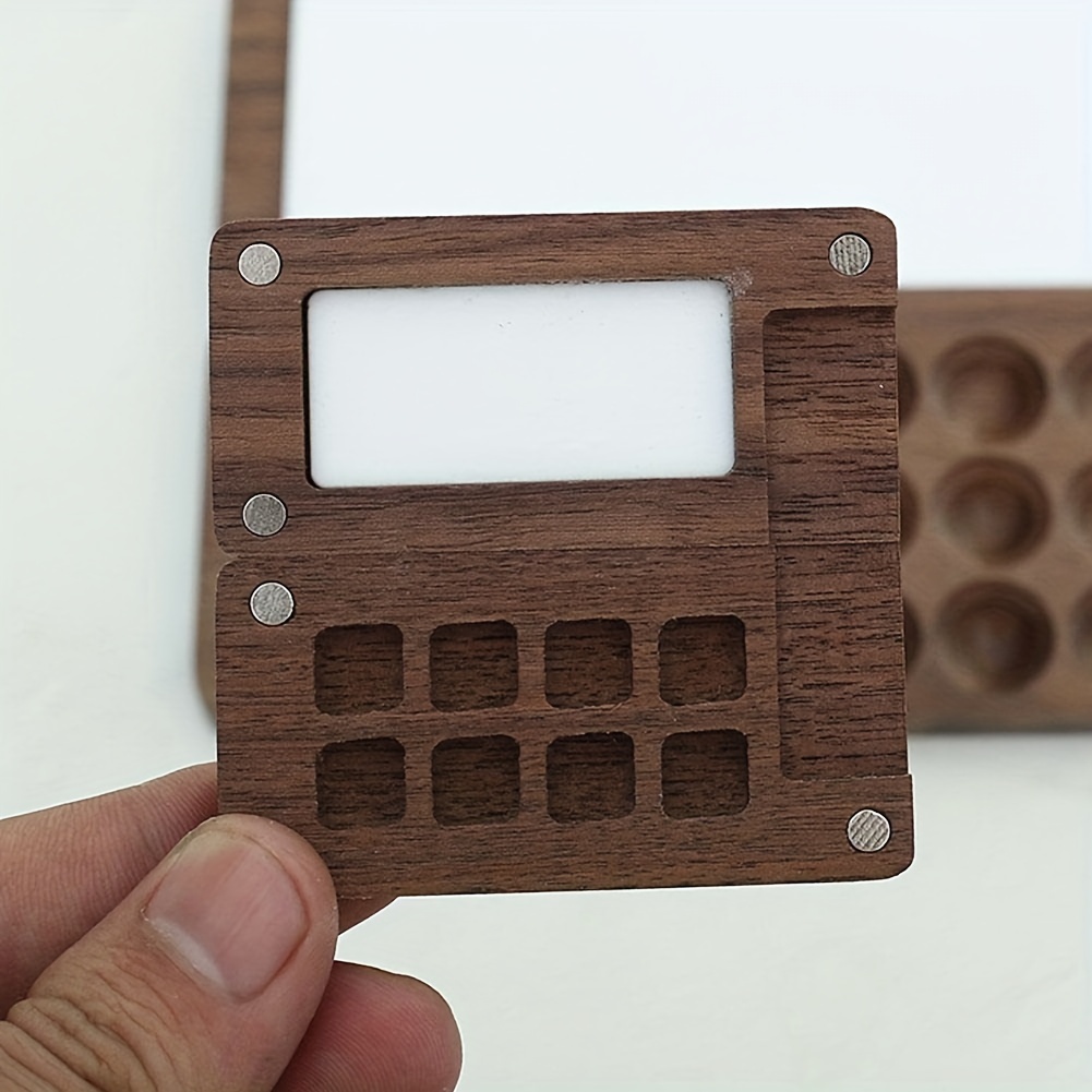 Portable 15 Grid Walnut Oak Watercolor Paint Dessert Box Mini