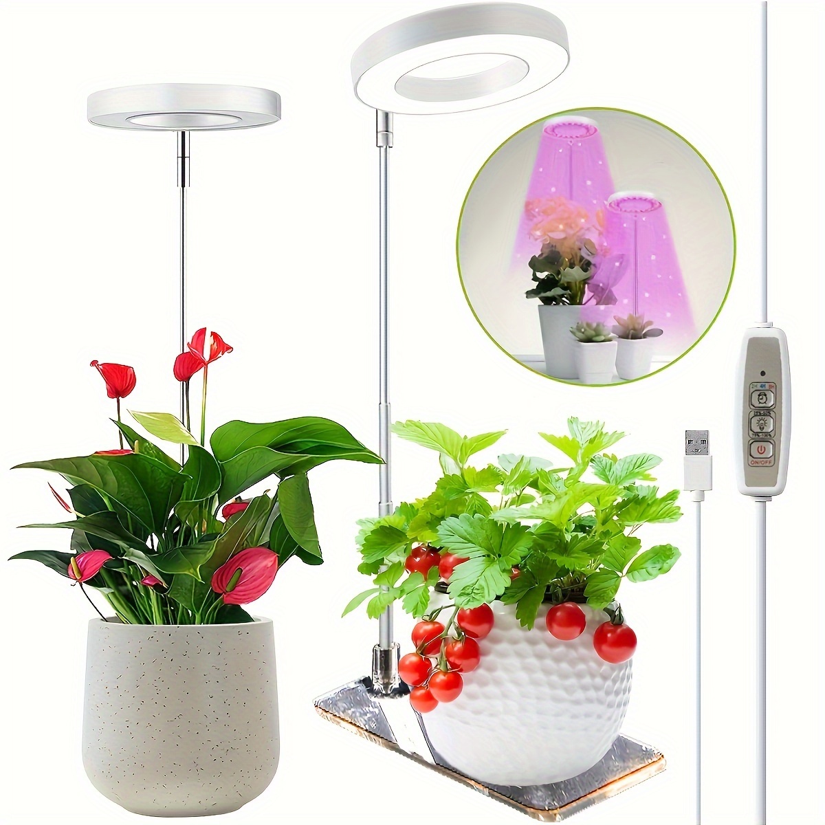 Lampes de culture à DEL pour plantes d'intérieur,Lampe à plantes 150 LED  avec 5 têtes de col de cygne réglables,10 niveaux dimmables, 3 modes de  fonction de synchronisation Cultivez la lumière(2 Pack) 