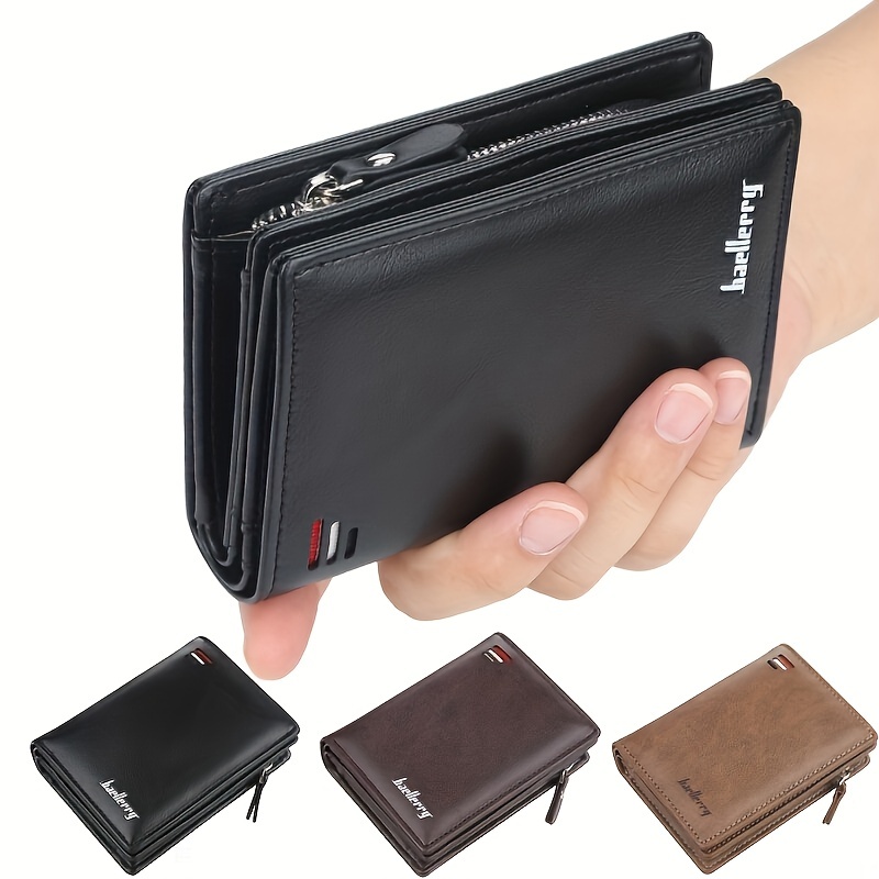 

Baellerry New Men's Pu Leather Short Wallet With Zipper Coin Pocket Vintage Big Capacity Male Short Money Purse Card Holder