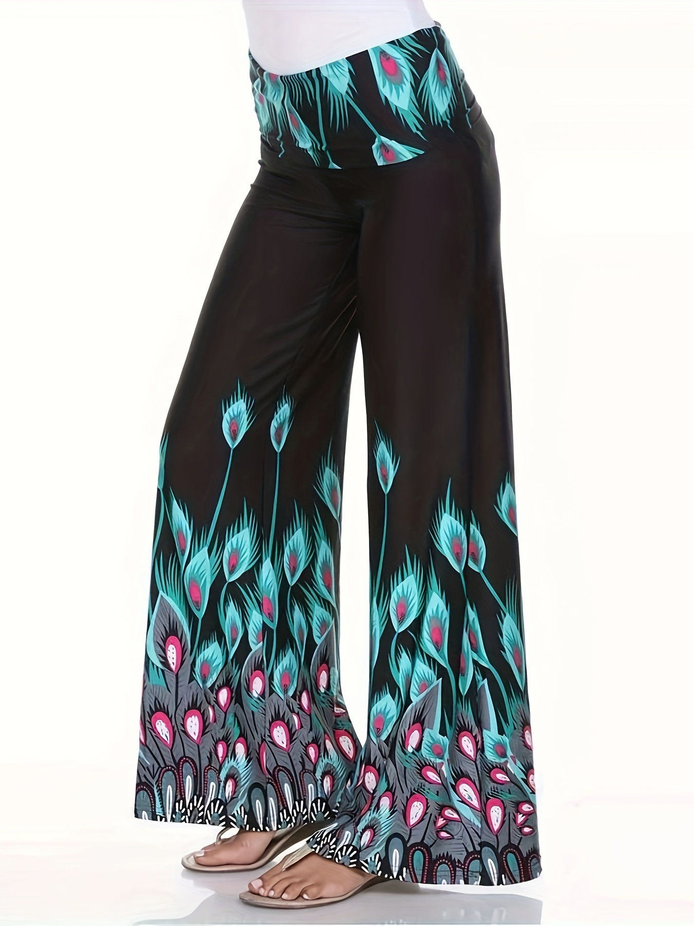 Plus Size Graphic Print Wide Leg Pants, Casual High Waist Pants, Women's  Plus Size Clothing