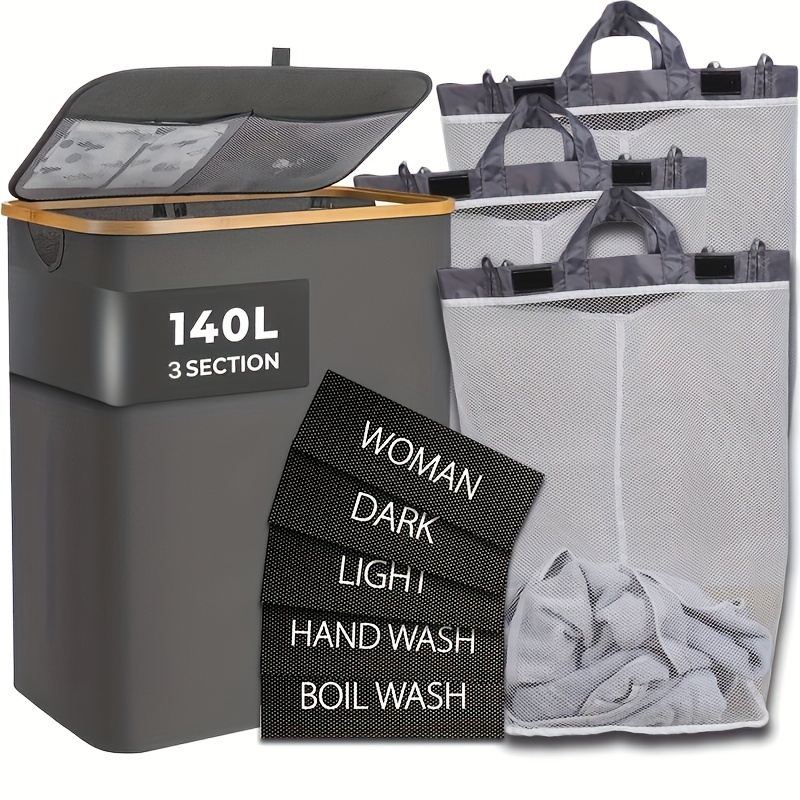 Cesta de lavandería con tapa, cesta dividida para la ropa sucia con bolsas  extraíbles, 2 secciones extra doble cesta de ropa sucia con asas para el