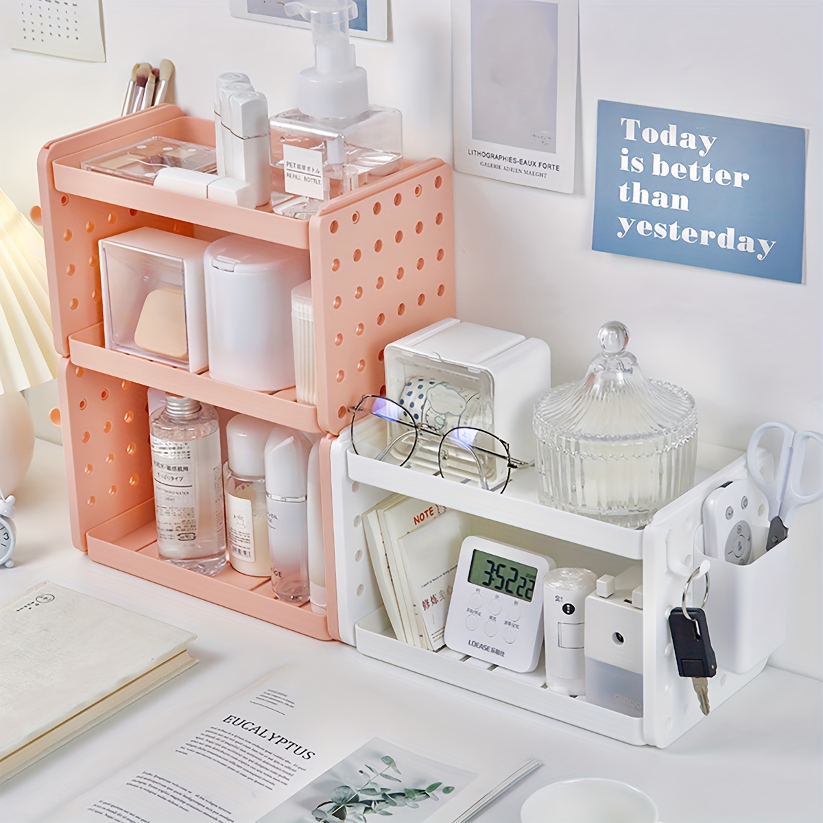 Double Layer Desktop Stationery Rack Storage Holder Multi - Temu