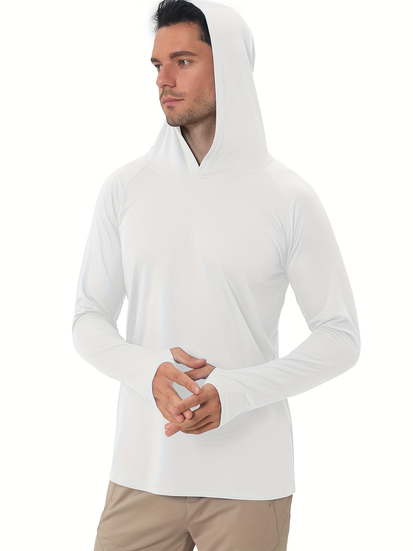 Men's UPF 50+ Sun Protection Hoodie, Long Sleeve Comfy Quick Dry Tops for Men's Outdoor Fishing Activities,Temu