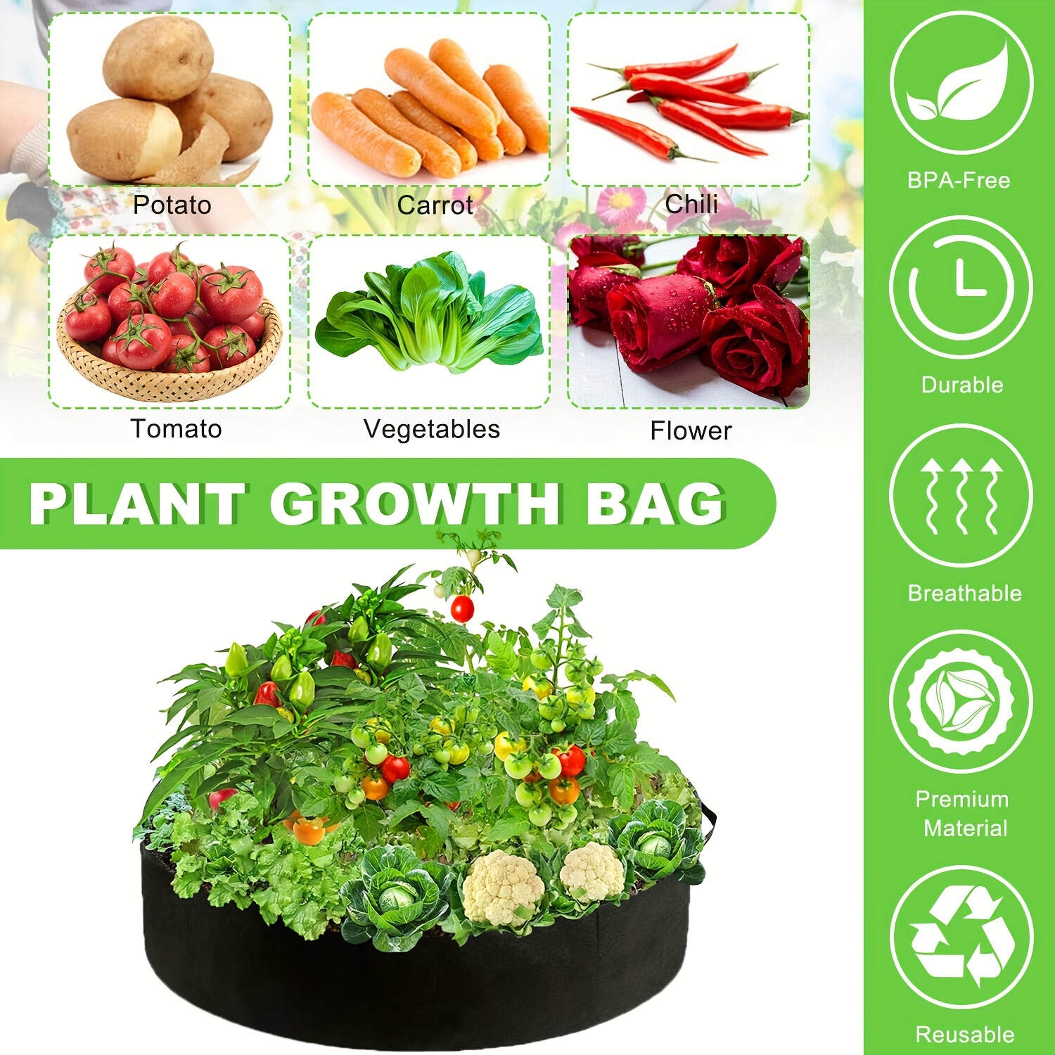 1pc 5 Gallons Potato Grow Bag PE Vegetable Grow Bags With Handle