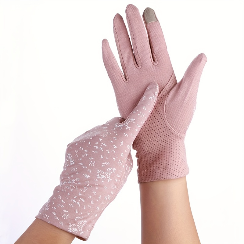 Women Sun Uv Protection Stretch Gloves Flower Print - Temu