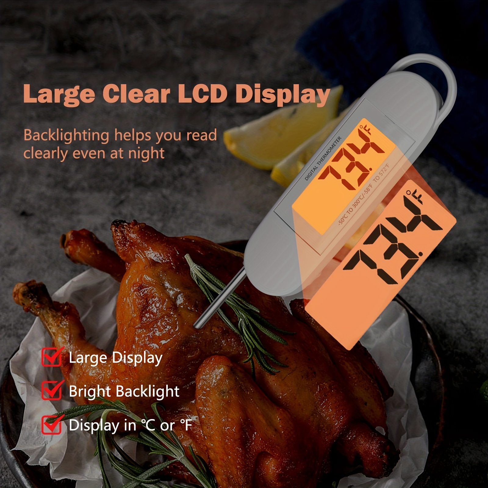 Waterproof Digital Food Thermometer With Bright Lcd Screen - Temu