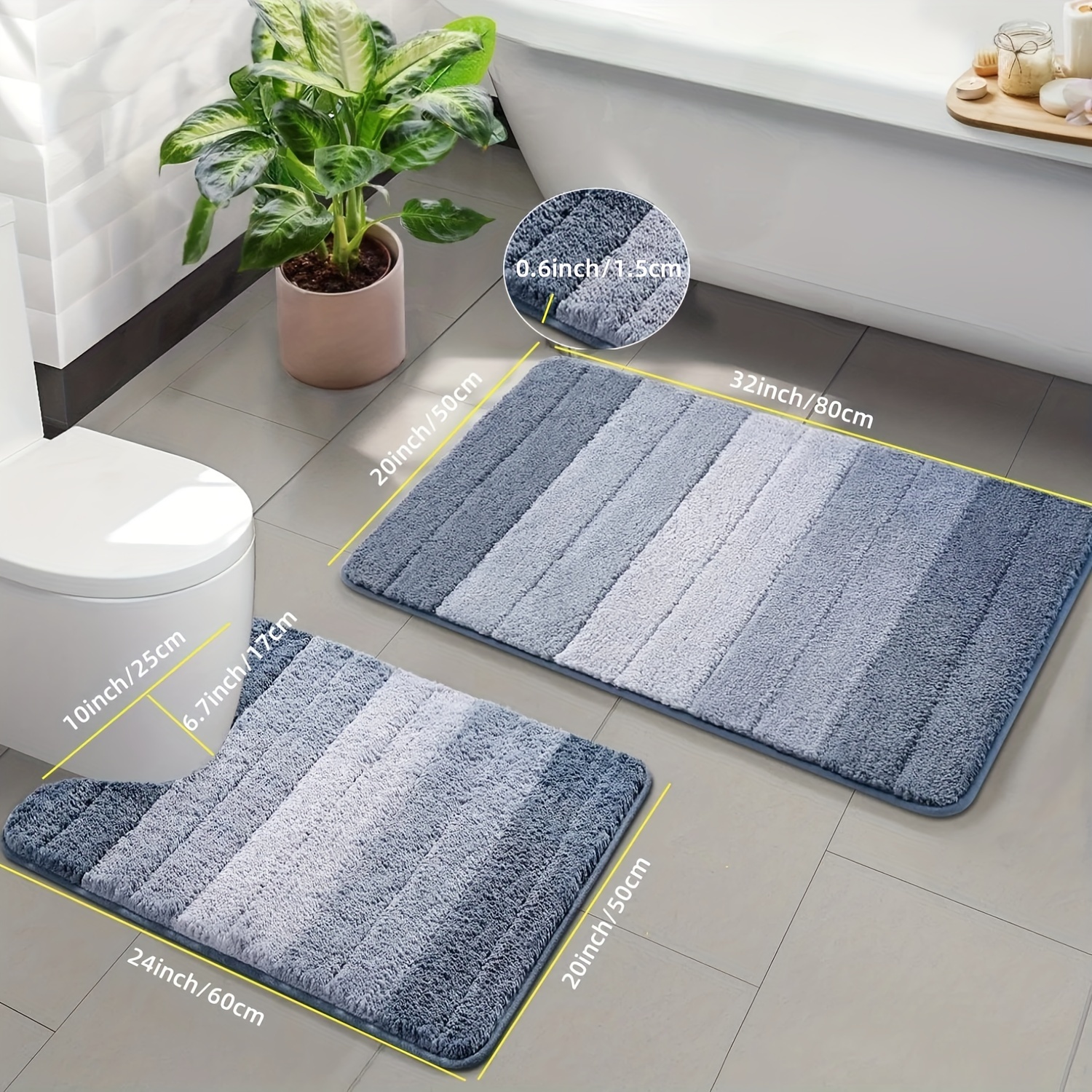 Cheapest 3 Pcs Ombre Bathroom Rugs Set with U-Shaped Mat, Non Slip,Quick Drying