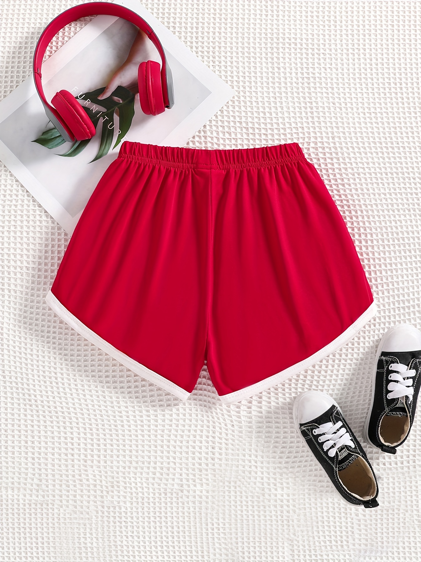Girls' Basic Shorts, Contrast Binding Comfortable And Breathable