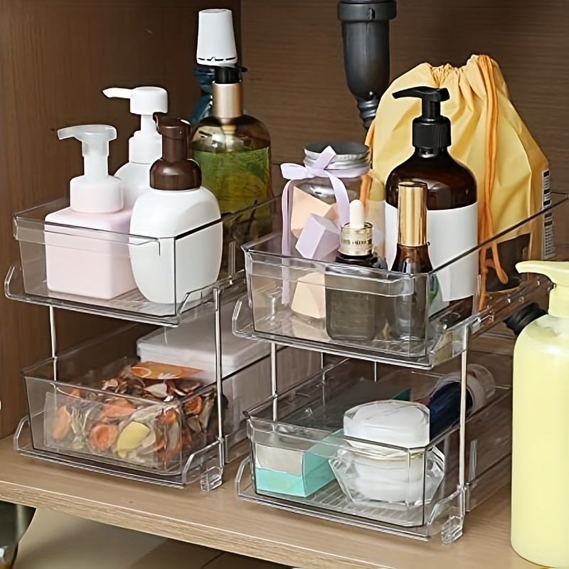  3 Tier Clear Bathroom Organizer with Dividers, Multi