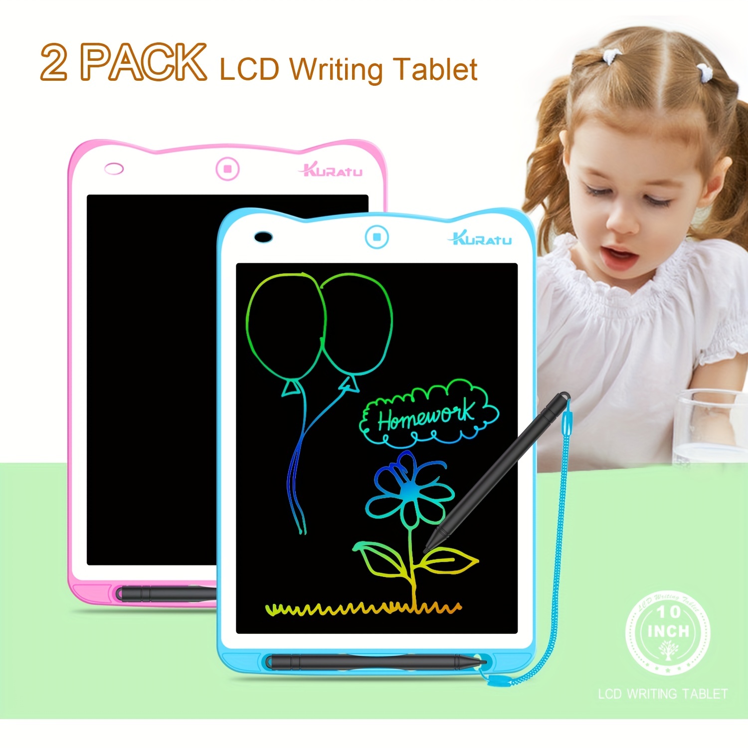 2 Pack LCD Writing Tablet for Kids, Colorful 10 Inch Doodle Board Drawing  Pad, Scribbler Boards Drawing Tablet, Kids Learning Educational Toys Gifts