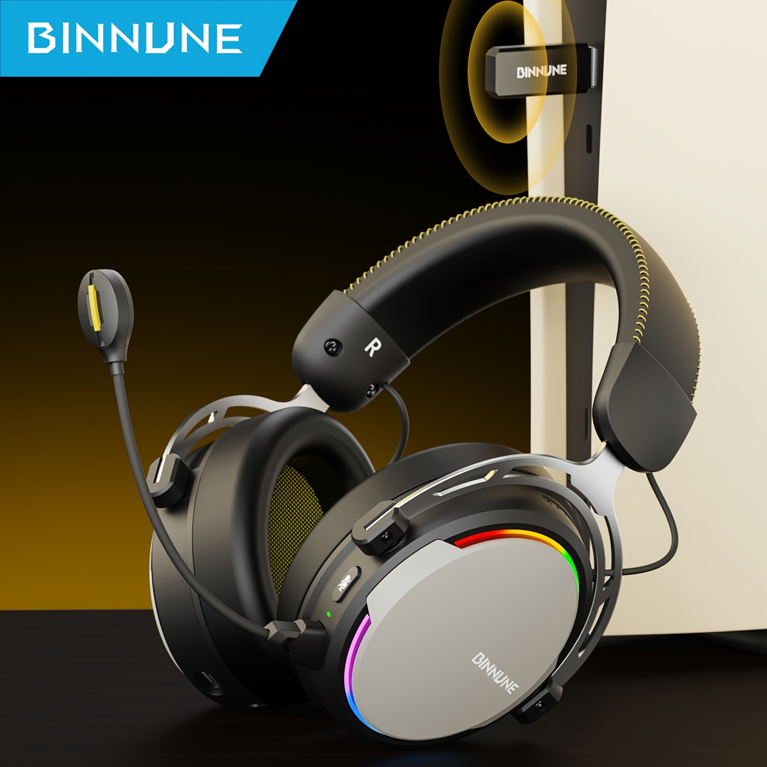 BINNUNE Cascos Gaming inalambricos con Microfono para Playstation PS4 PS5  PC,Batería de 48 Horas, ENC Micro, Auriculares Gamer-Camuflaje