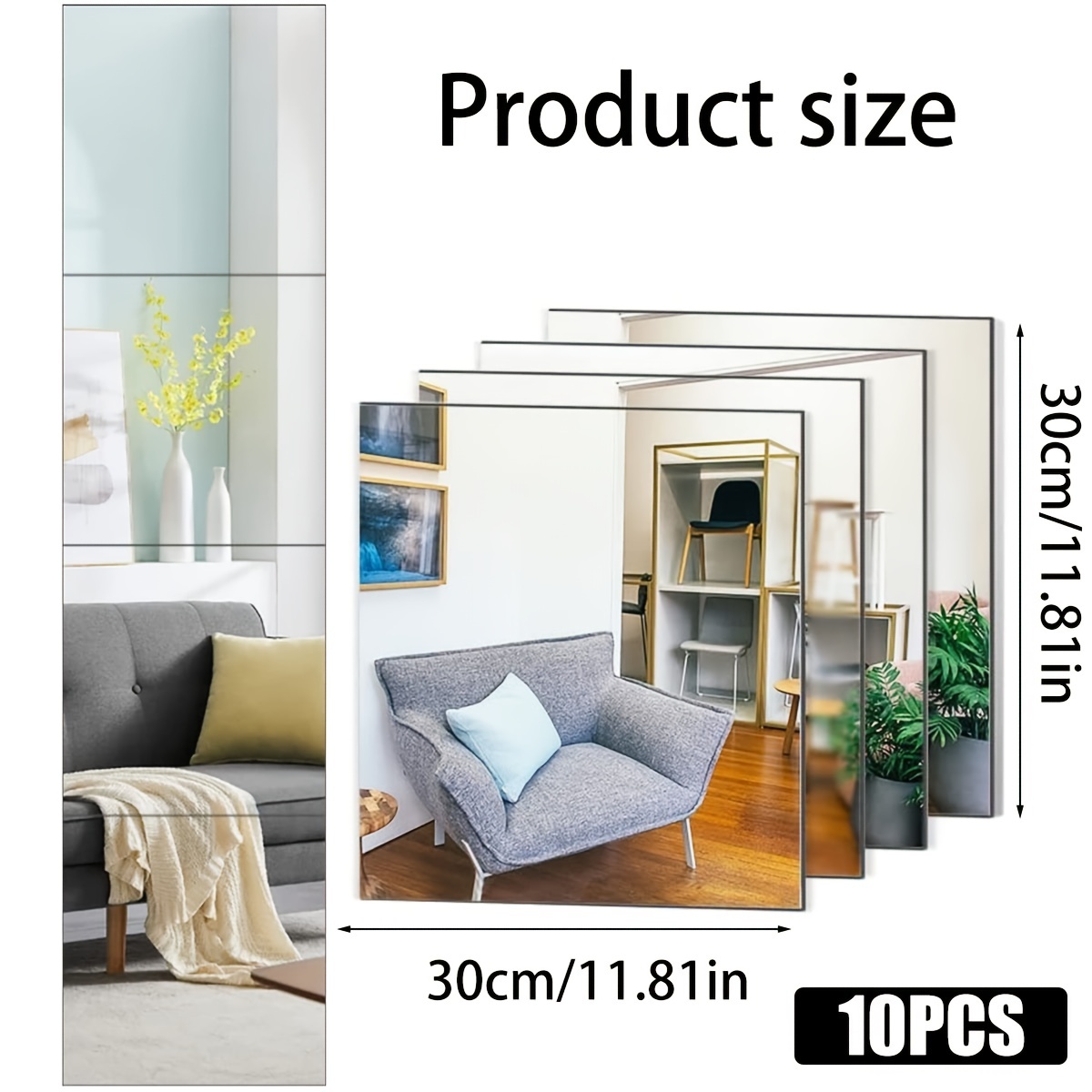 10Pcs Mirror Sheets Self Adhesive Non Glass Mirror Ultra-thin