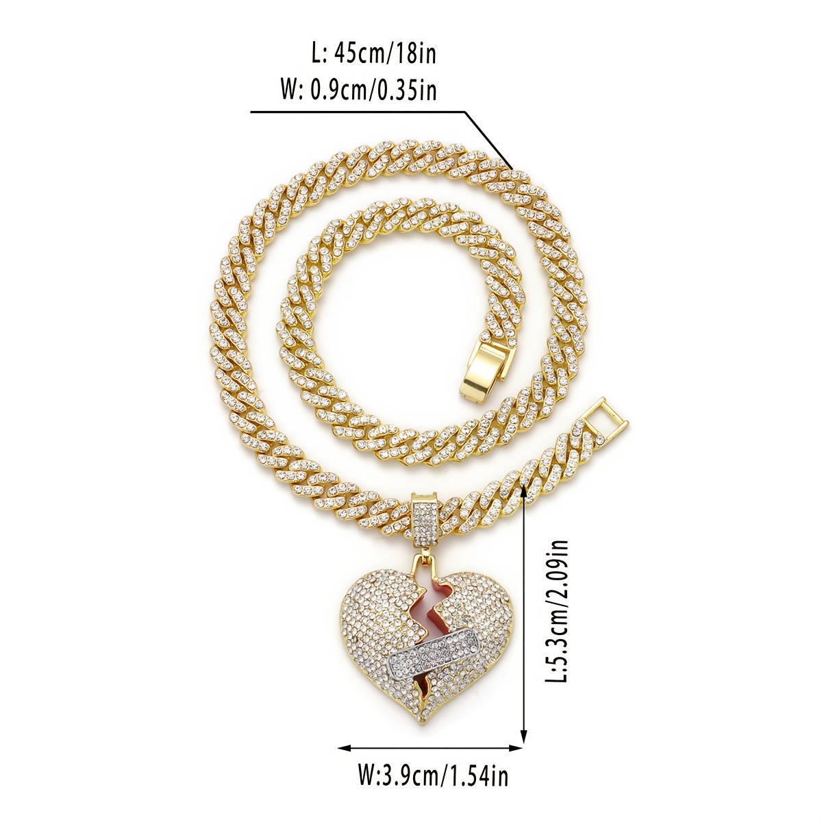 Collana con ciondolo cuore spezzato Ice Out per uomo donna gioielli Hip Hop  collana con cuore