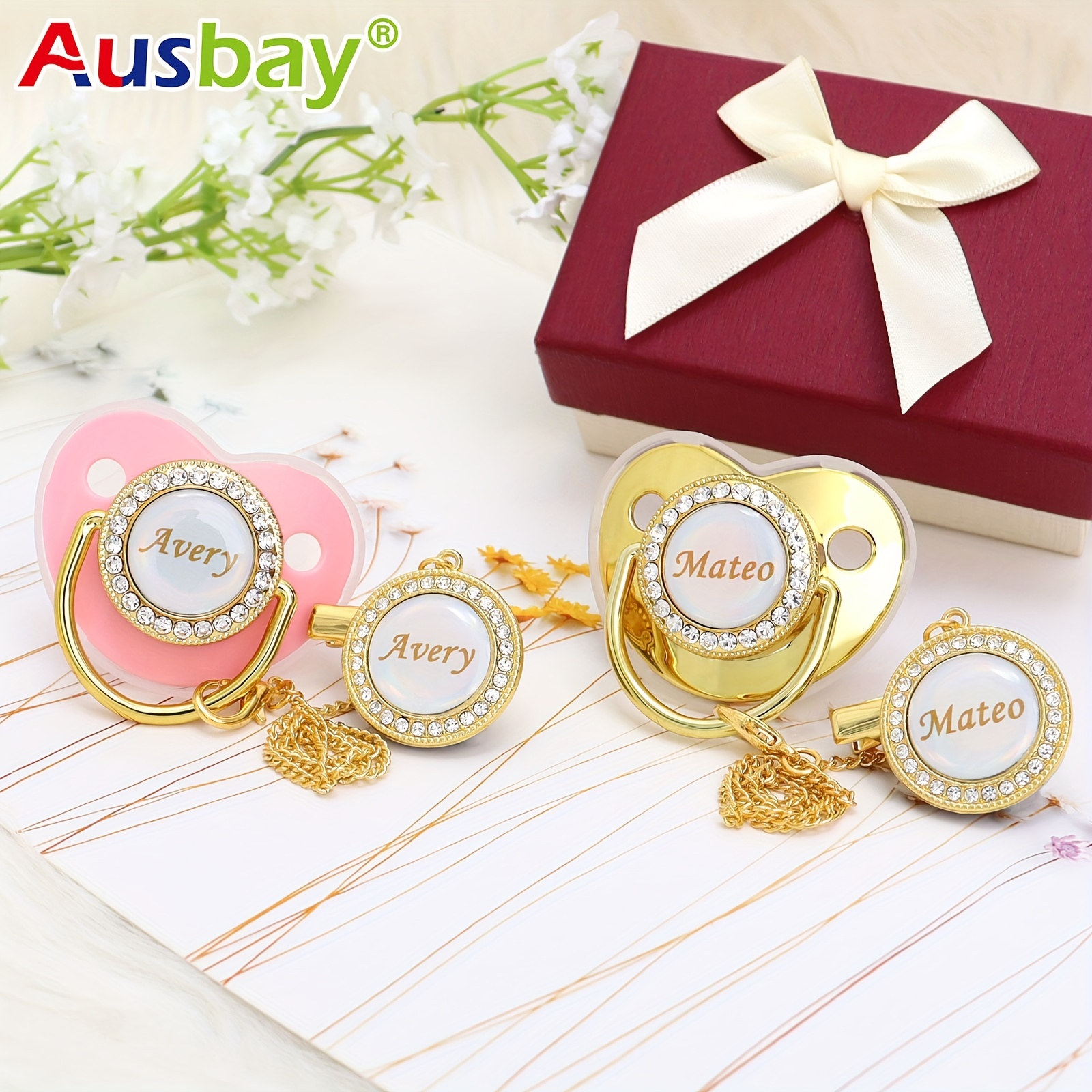 Golden Glitter Pacifier with Crystal Bling - Custom Baby Shower Gift