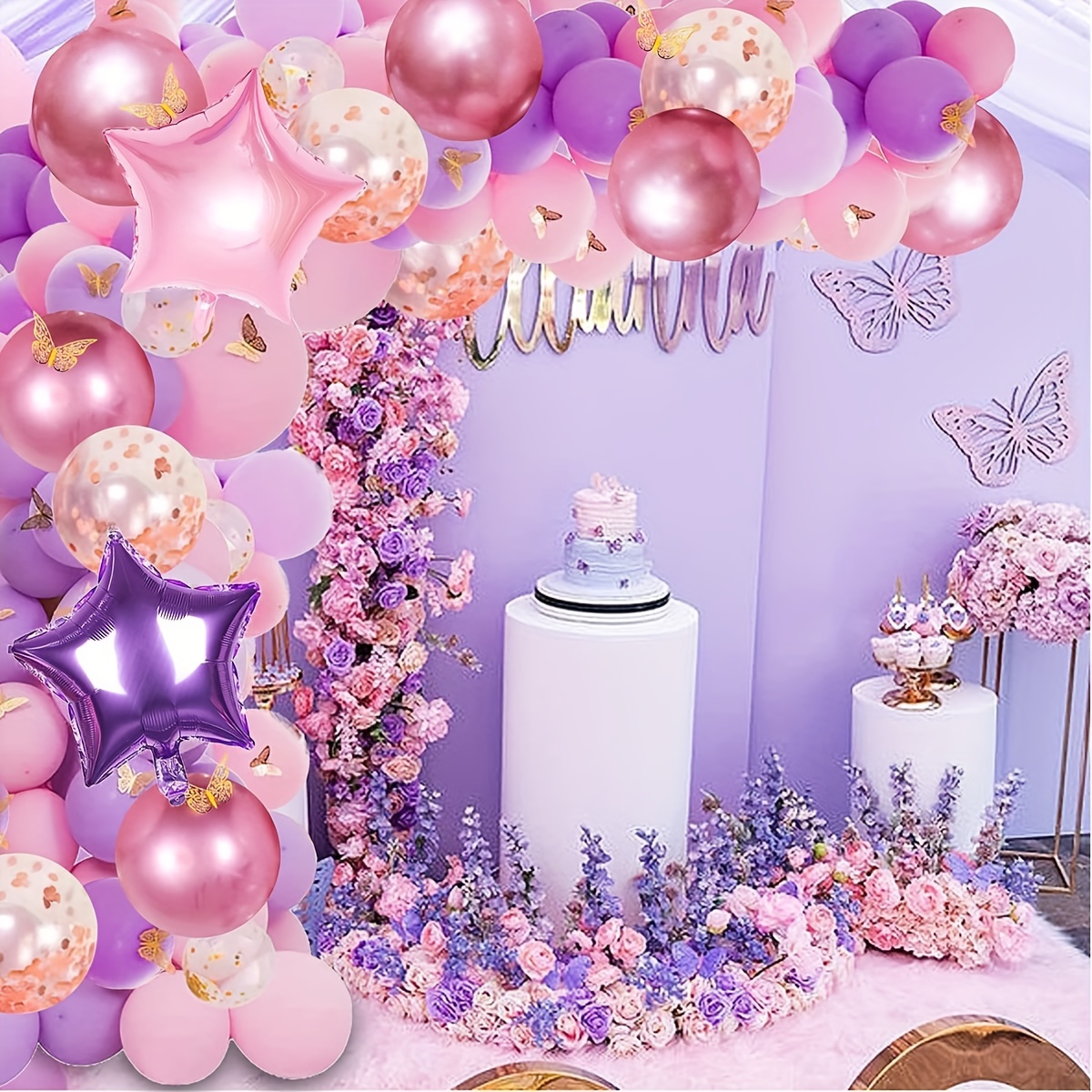 HOUSE OF PARTY Kit de guirnalda de globos rosa y blanco, 158 piezas, rosa,  plateado metálico, arco de globos de confeti plateado | Decoraciones de