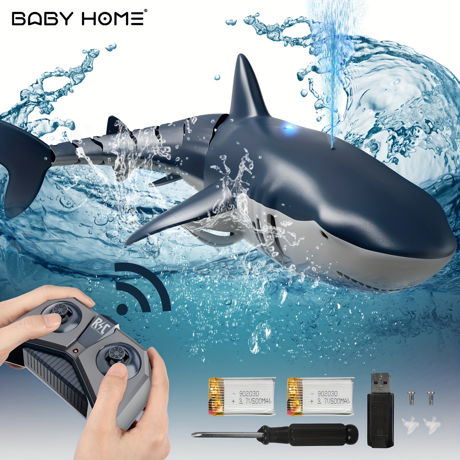 BABYHOME * Remote Control Shark * High Simulation Scale Fish With Light &  Spray Water For Lake Bathroom Pool Toys For Kids Boys Halloween Christmas  Birthday Gift