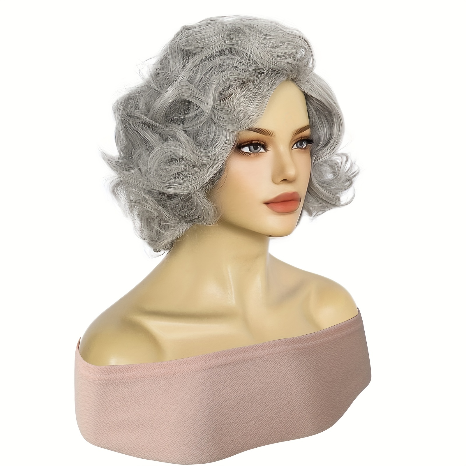 Synthetic Short Finger Wave Gray Bob Wig Old Lady Grandma Temu