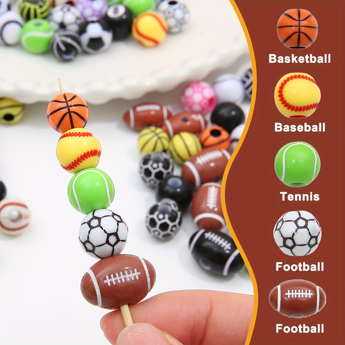 Baseball Beads Acrylic Beads For Diy Jewelry Making Sports - Temu