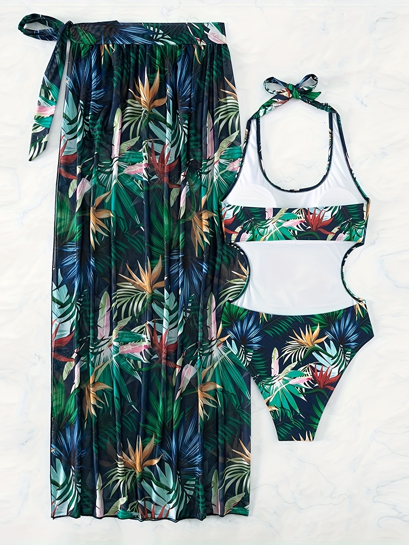 Tropical Print High Stretch Sun Protection Trendy Swimsuits - Temu Canada