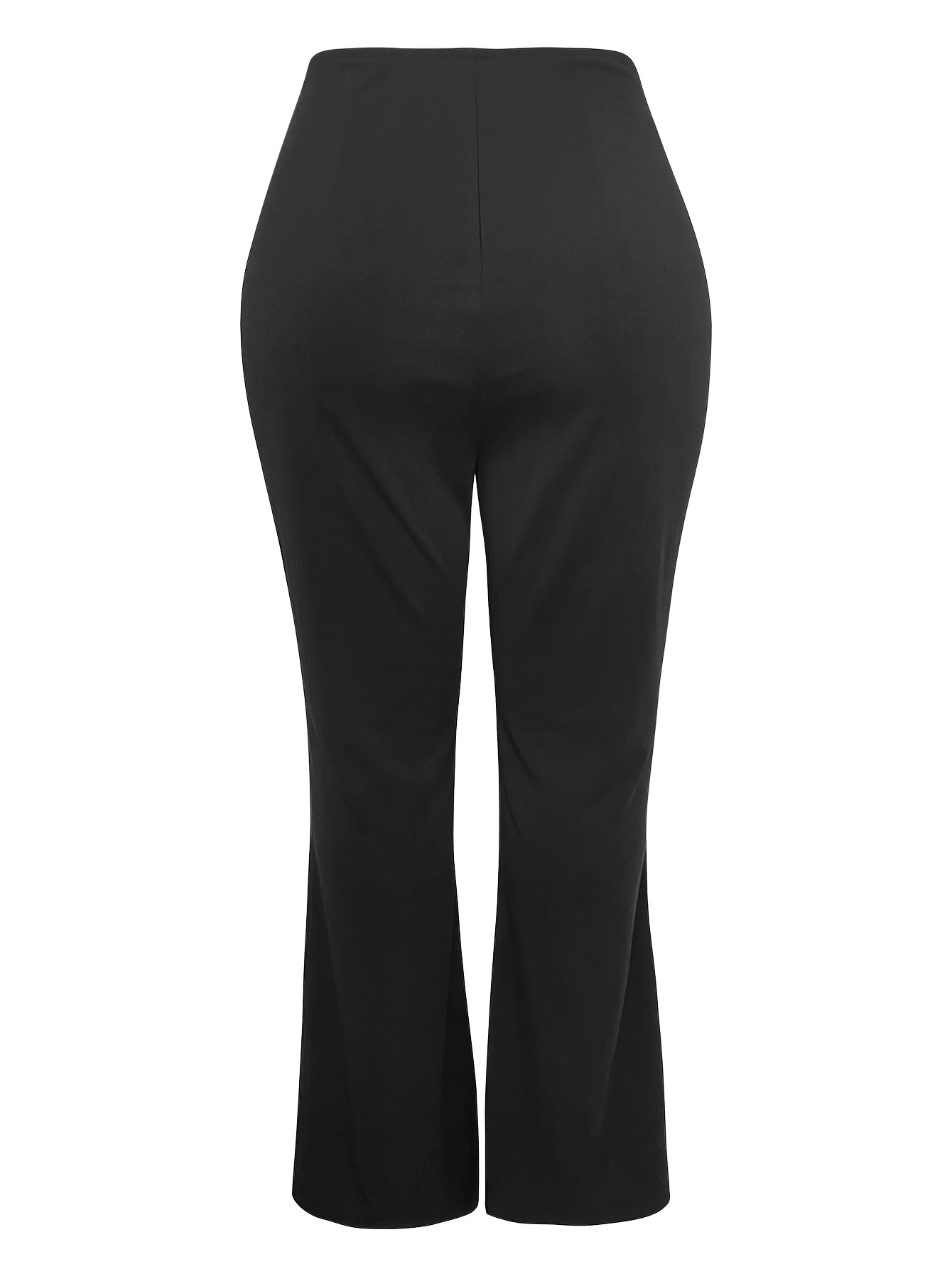 Plus Size Elegant Pants, Women's Plus Plain Split Hem High Rise Button  Decor Flare Pants