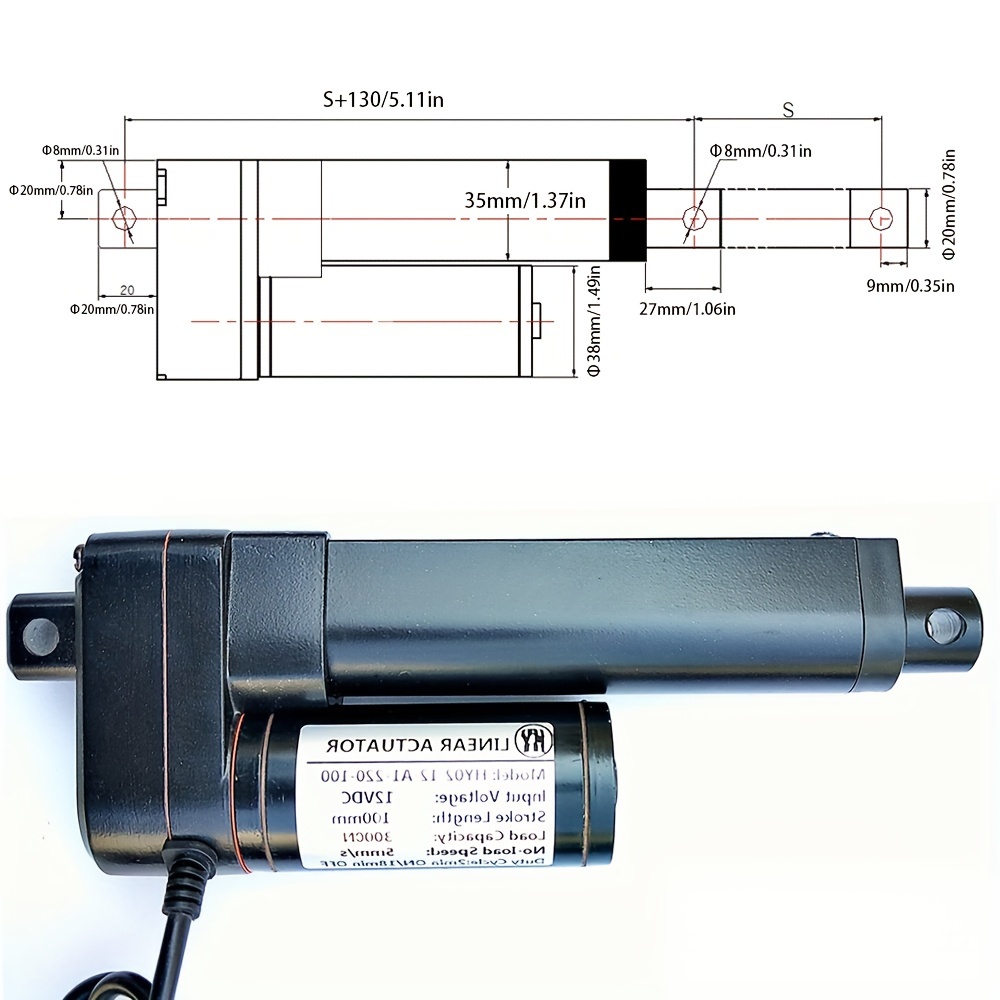 Actuador lineal 12V Actuador lineal eléctrico de alta resistencia 1500N  Carrera de 100 mm