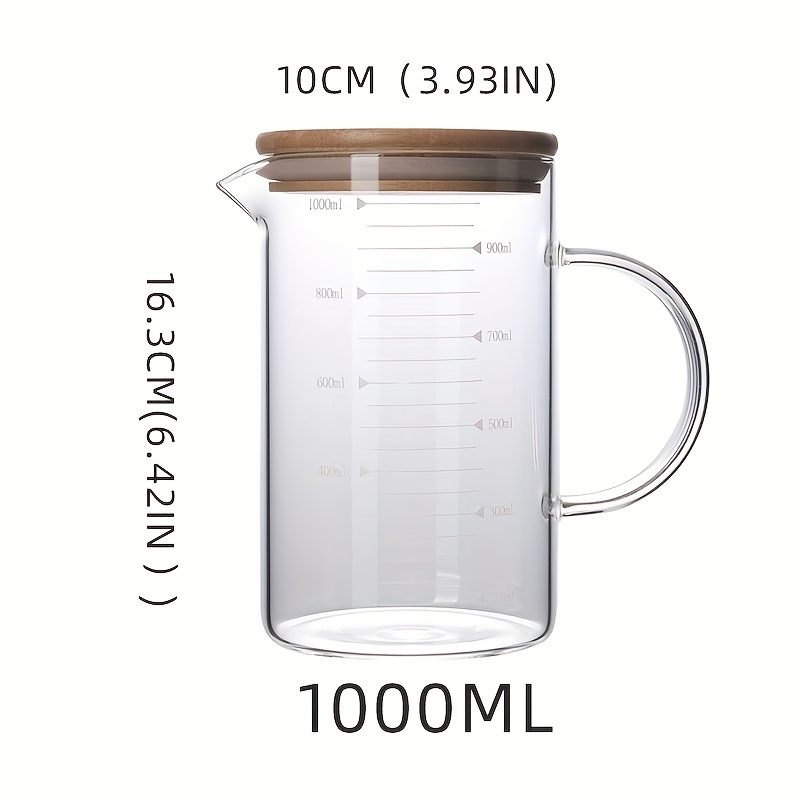 600ml Glass Measuring Cups Jugs with Glass Lid Large Measuring Pitcher  Beaker Measured Mug Measure Liquid Milk Glass Cup Clear Scale with Spout&  Insulated Handle,for Hot/Cold Fluid 