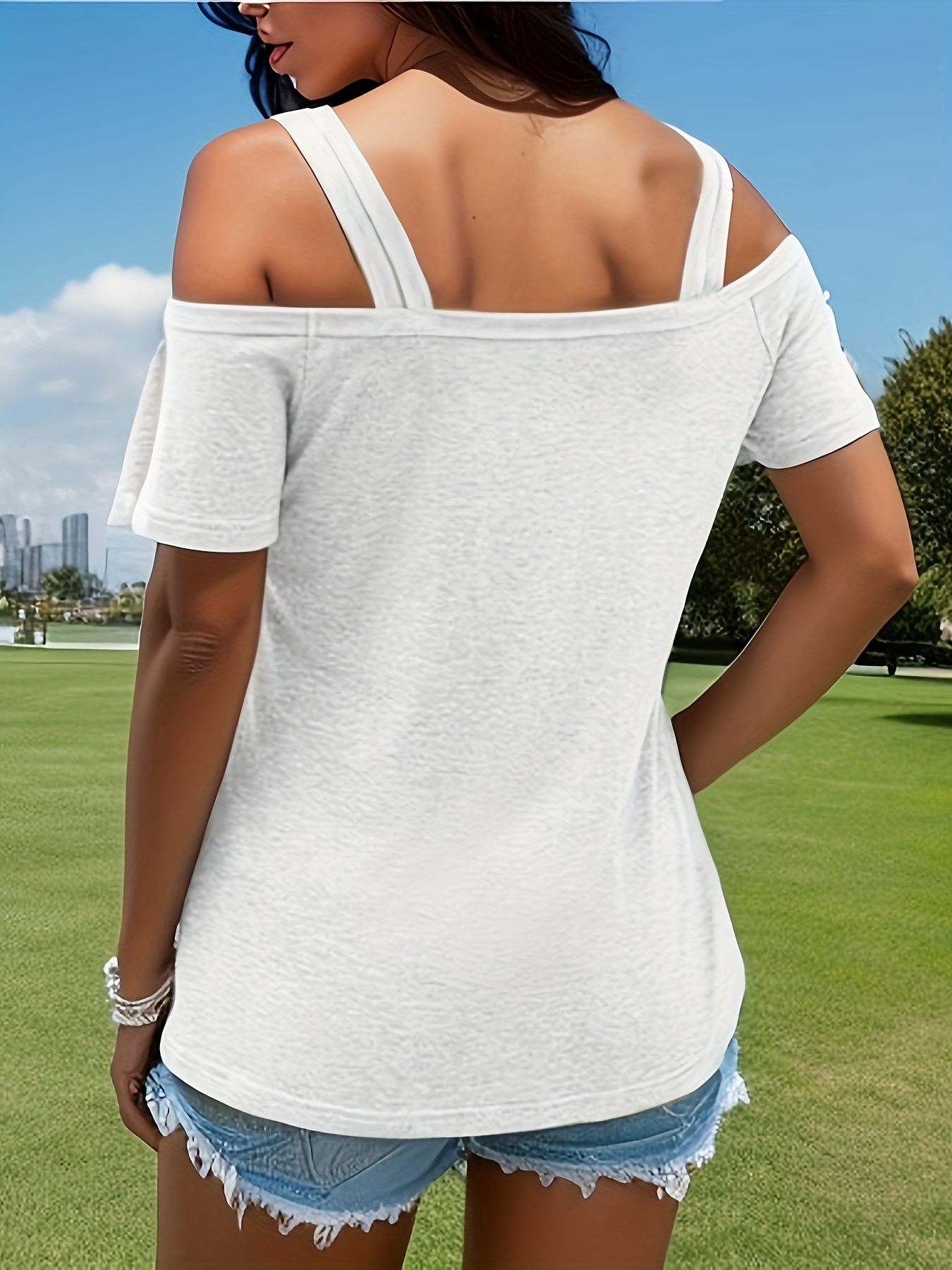 Cold shoulder clearance white t shirt