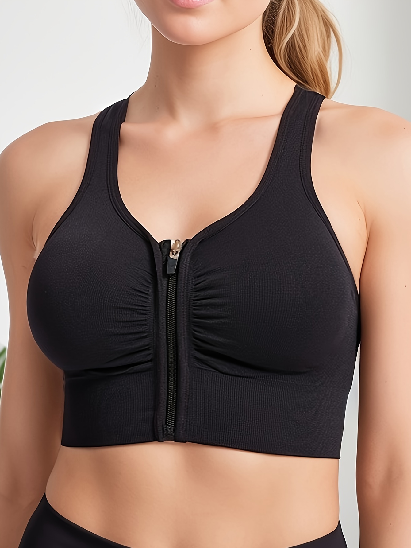 3pcs Zipper Sports Bras, Breathable High Impact Criss Cross Back Bra,  Women's Lingerie & Underwear