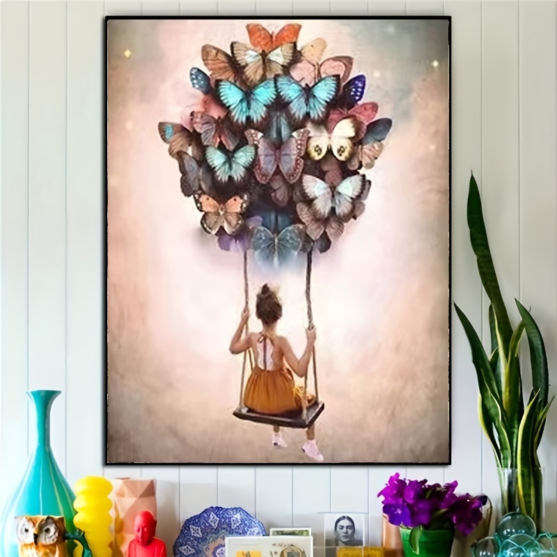 

1pc Butterfly Little Girl Swing Artificial Diamond Painting Kit For Adults, Round Diamond Painting, Diamond Painting Kit, Diy Handicrafts, Suitable For Home Decoration, Wall Decoration, Creative Gifts
