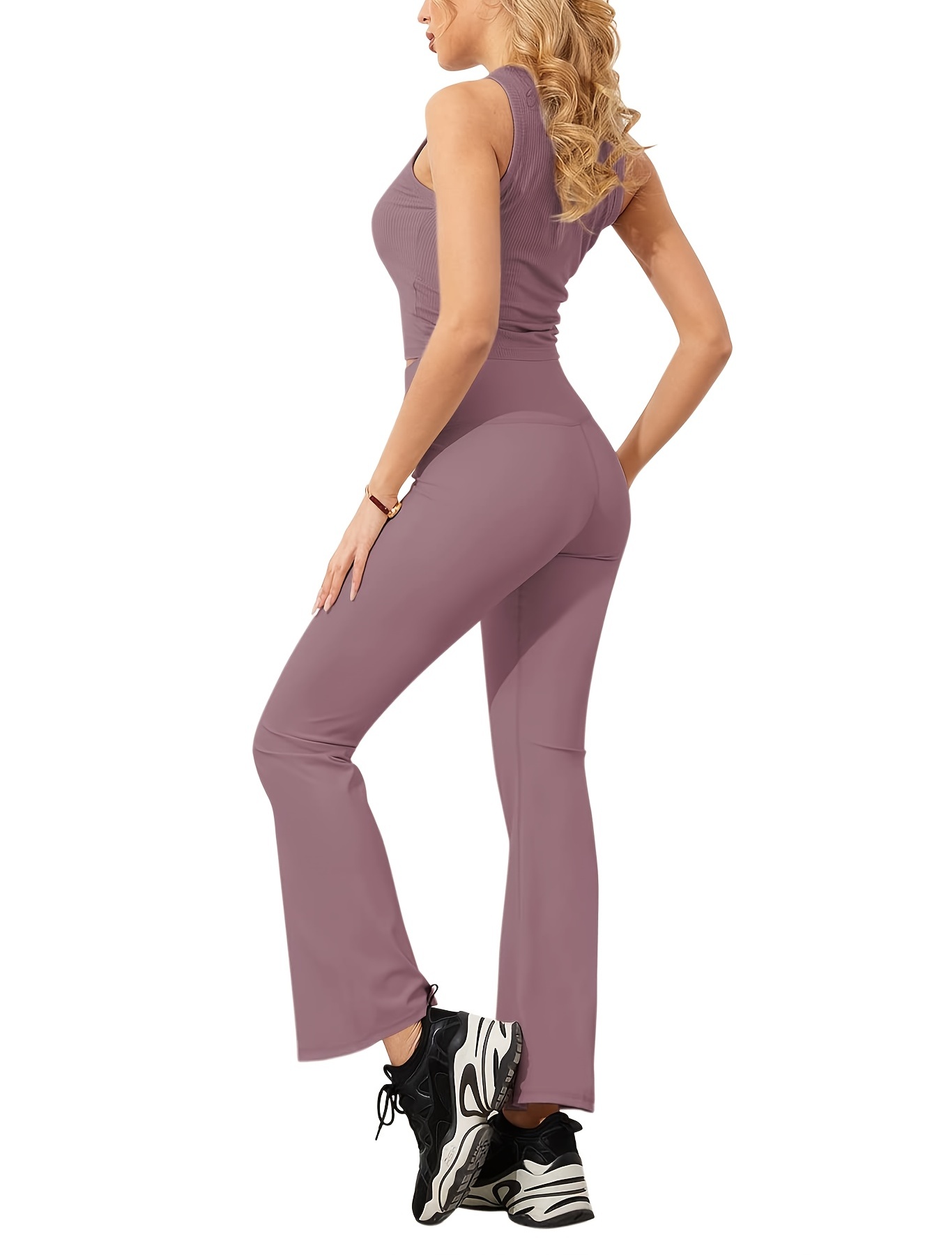 Olyvenn Women's Yoga Pants Summer Casual Slim High Elastic Waist Full  Length Long Pants Solid Color Active Sports Yoga Flare Pants Female Fashion  Purple 10 