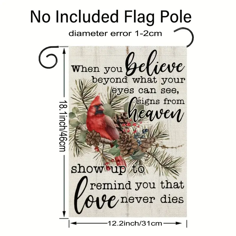 1pc 12x18 Inch Winter Cardinal Garden Flag Small Double Sided Yard Decorative Holiday Seasonal Outside Welcome Burlap Farmhouse Decoration No Metal Brace details 0
