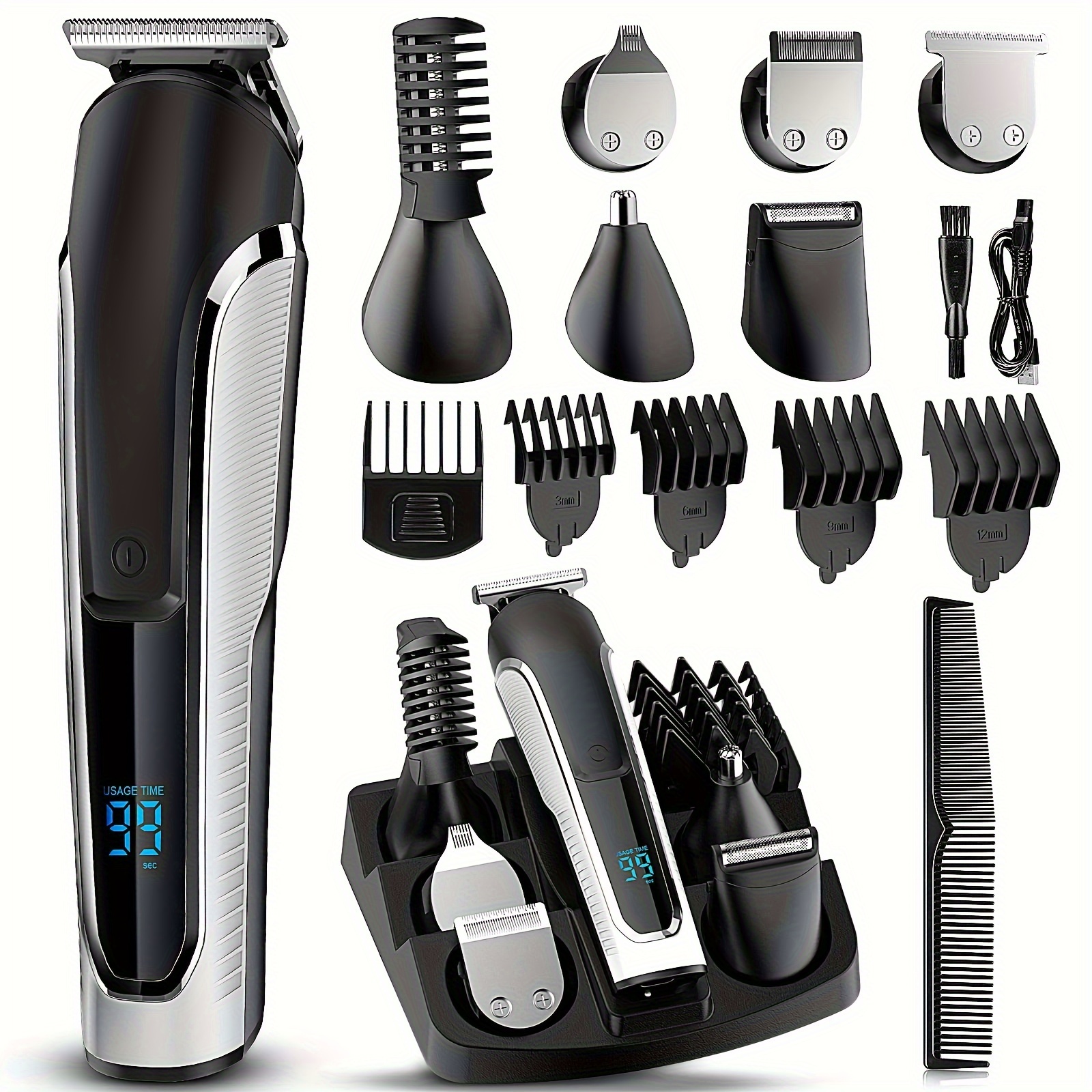 Brightup Beard Trimmer for Men - 18 Piece Mens Grooming Kit with Hair  Clippers, Electric Razor, Shavers for Mustache, Body, Face, Nose and Ear  Hair